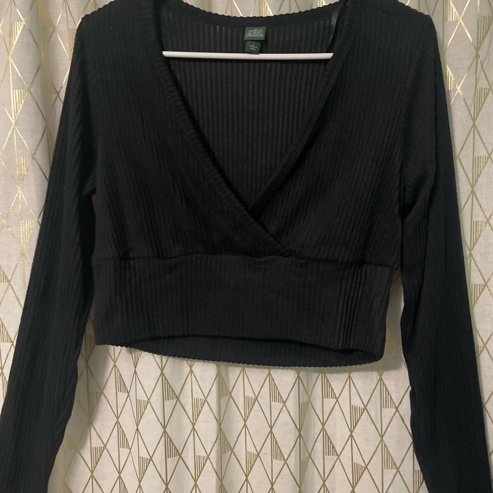 Wild Fable Black Ribbed Long Sleeve Crop Top
